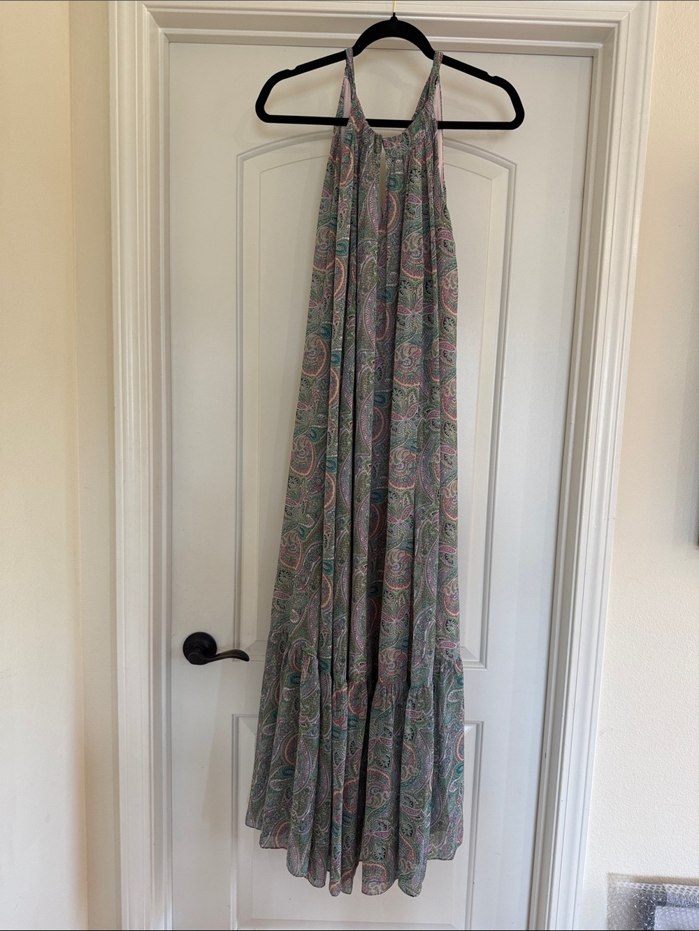 AllSaints Paisley Halter Maxi Skirt in Sage and Pink